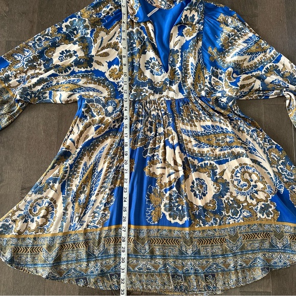 NWT Free People Say You Love Me Blue Gold Mini Dress Boho Babydoll Festival S - Picture 7 of 11